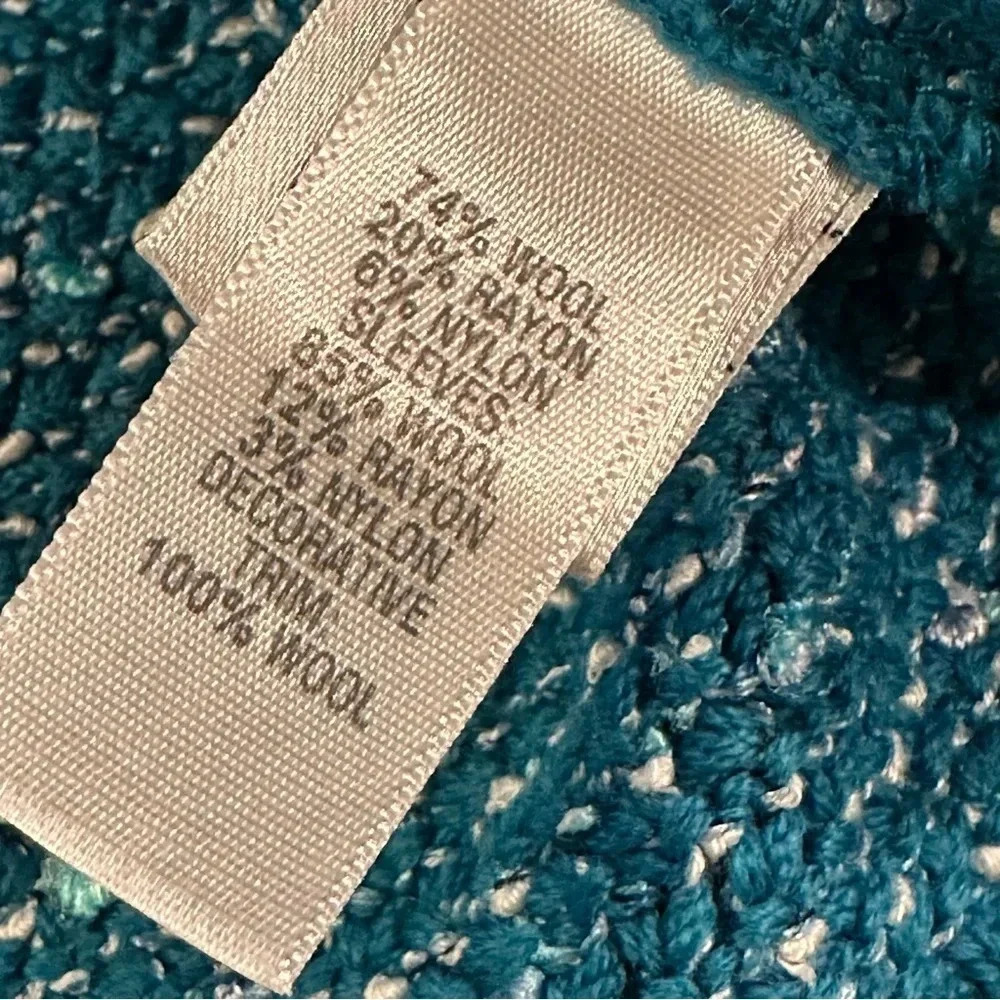 St John Teal Blue Wool Blend Woven Knit Sweater Size Medium - Picture 6 of 9